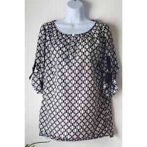 Michael Kors Womens Black White Rolled Cuff Shirt Size Small Preppy Office Boho